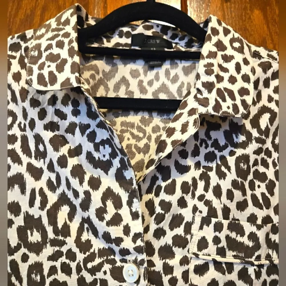 J Crew Animal Print Cotton Camp Shirt Sz XSMALL